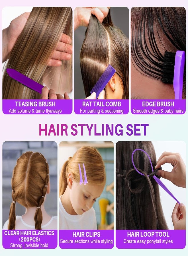 START MAKERS Hair Wax Stick with Slick Back Hair Brush Set, 200Pcs Clear Small Hair Elastics, 2Pcs Hair Tail Loop Styling Tools for Women Teen Girls Kids for Flyaways, Control, Sleek, Ponytail & Buns - Image 4